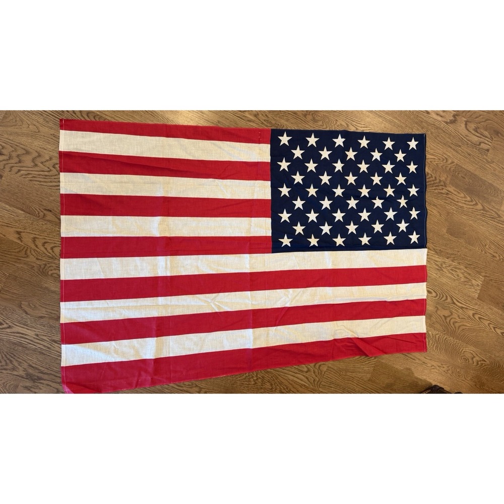 American Flag Wall Hanging 4x3 50 Star Cotton Linen Lightly Tea Stained